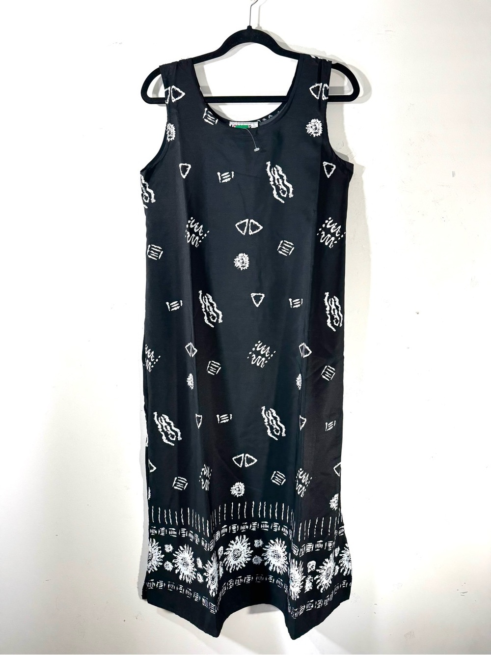 Looking Good Vintage Black Abstract print Maxi Dress Medium Sleeveless Lagenlook